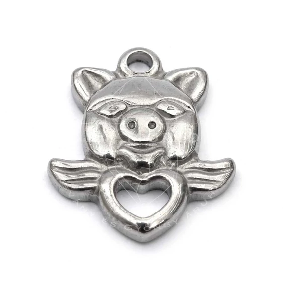 Nemesacél malac medál, 18x15 mm, 1 db