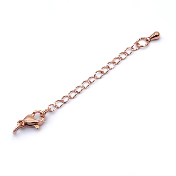 Lánchosszabbító kapoccsal, csepp véggel (rosegold), 73x3 mm, kapocs: 10 mm (1 db)