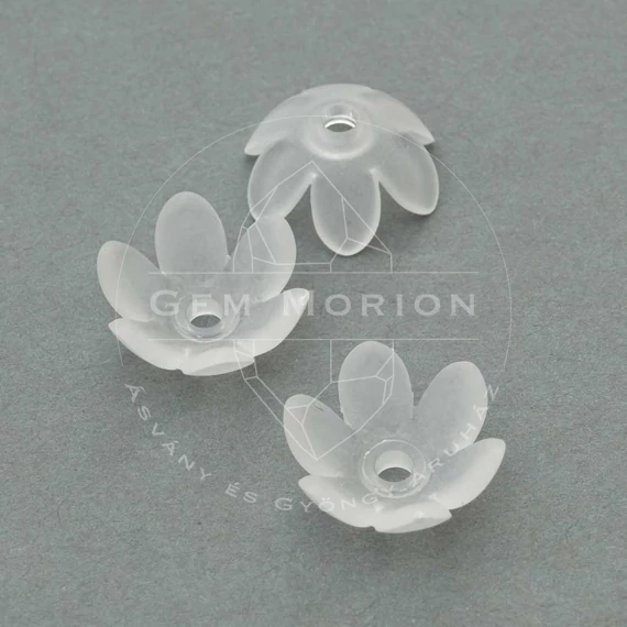 Virág gyöngykupak, akril, fehér, 14x6 mm, 10 db