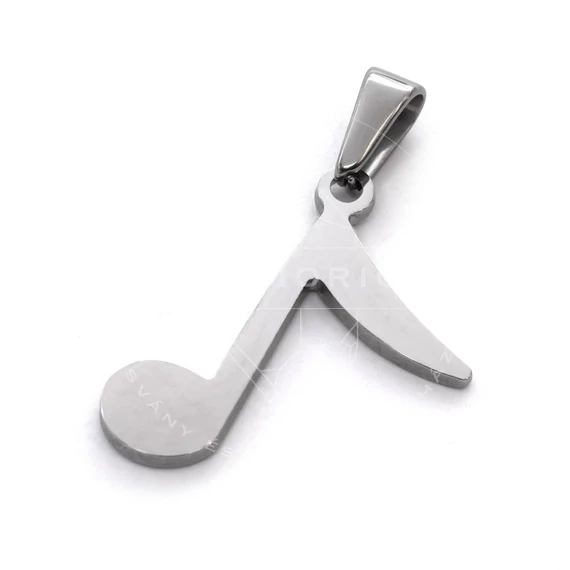 Nemesacél hangjegy medál, 25x16 mm, 1 db
