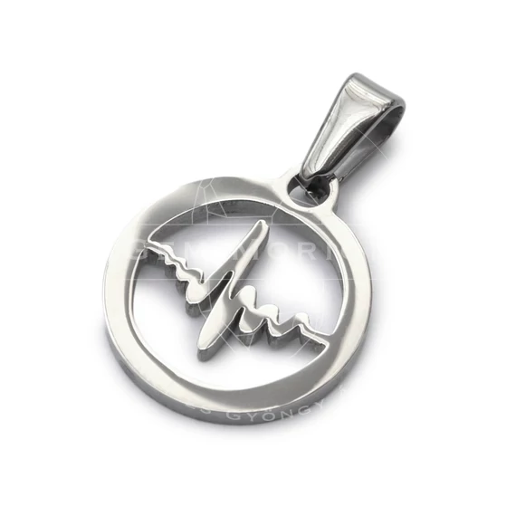 Nemesacél EKG szívverés medál, 15x13 mm, 1 db