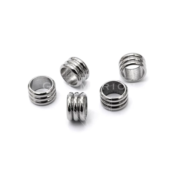 Nemesacél csíkos henger köztes dísz, 8 mm, 6 mm lyuk (5 db)