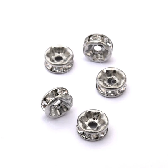 Nemesacél (fehér) strasszos rondella köztes dísz, 7 mm (5 db)