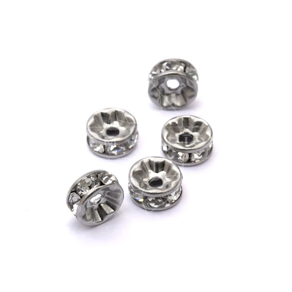 Nemesacél (fehér) strasszos rondella köztes dísz, 8 mm (5 db)