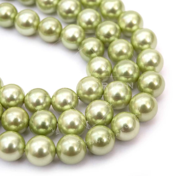 Shell pearl (világoszöld) golyós szál, 8 mm, kb. 38 cm
