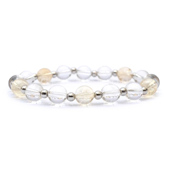 Citrin és hegyikristály női gumis ásvány karkötő, 8 mm, 16 cm