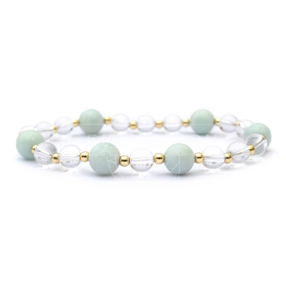 Amazonit és hegyikristály női gumis ásvány karkötő, 6 mm, 16 cm