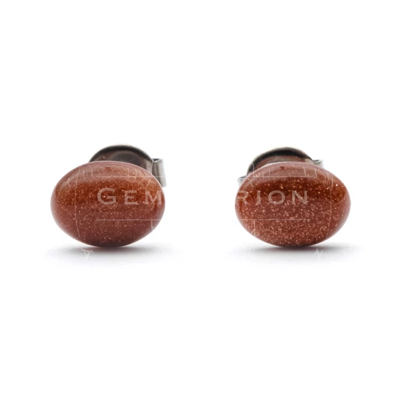 Napkőbarna, szt., cabochon fülbevaló nemesacél szerelékkel, 6x8 mm