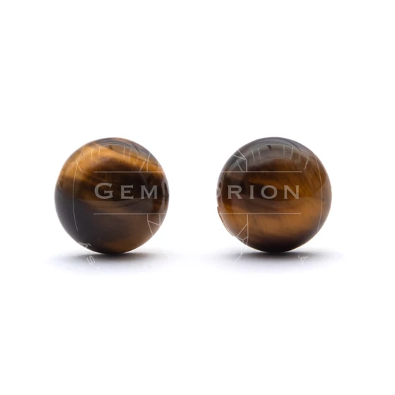 Tigrisszem cabochon fülbevaló nemesacél szerelékkel, 8 mm