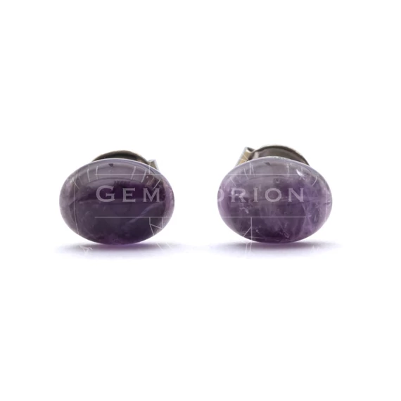 Ametiszt cabochon fülbevaló nemesacél szerelékkel, 6x8 mm