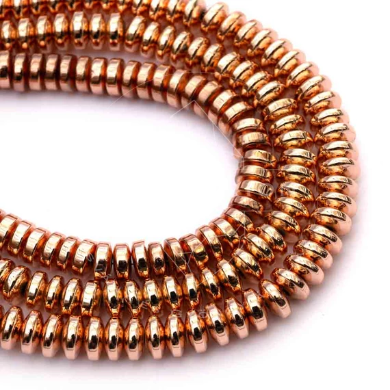 Hematit (rosegold) button szál, 6 mm, kb. 39 cm