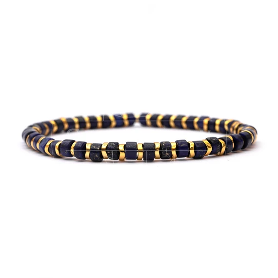 Lápisz és hematit korong női gumis ásvány karkötő, 2x4 mm, 17 cm