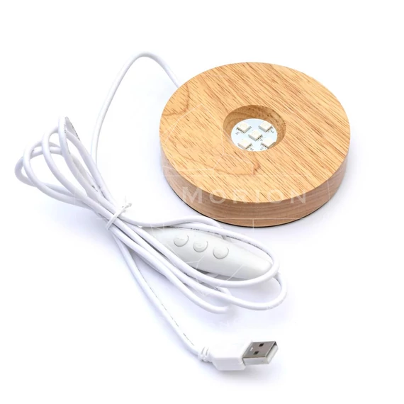 Fa talpas fehér USB lámpa, kerek, multicolor, állítható szín, 10 cm