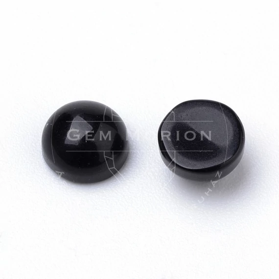 Fekete achát cabochon kő, 6x3,5 mm (2 db)