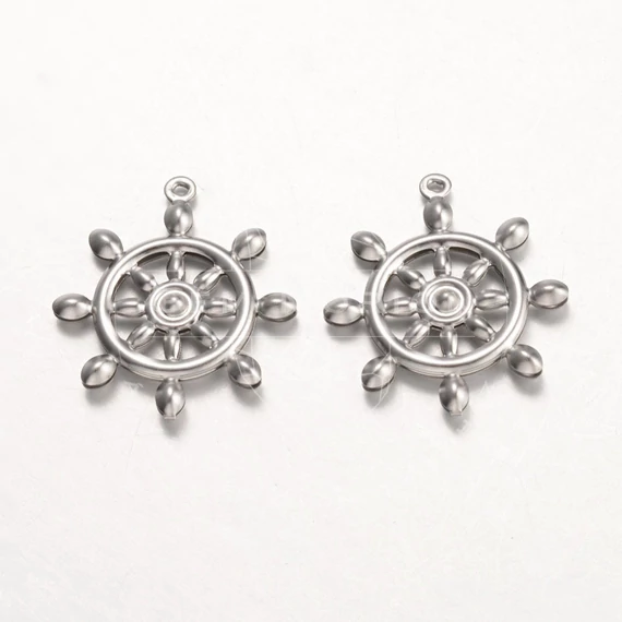 Nemesacél hajókormány medál, 24x21 mm (10 db)