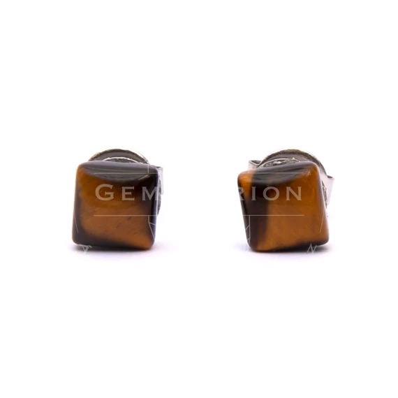 Tigrisszem cabochon fülbevaló nemesacél szerelékkel, 6x6 mm