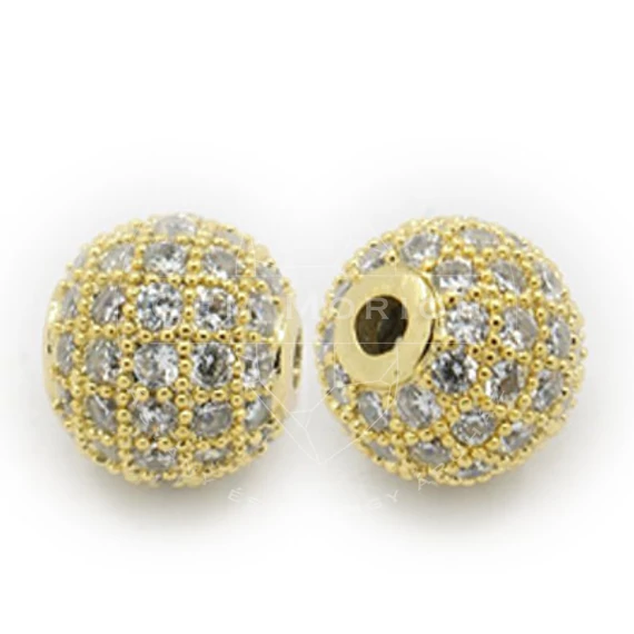Cubic cirkónia gömb (arany alapon fehér) köztes dísz, 8 mm (1 db)