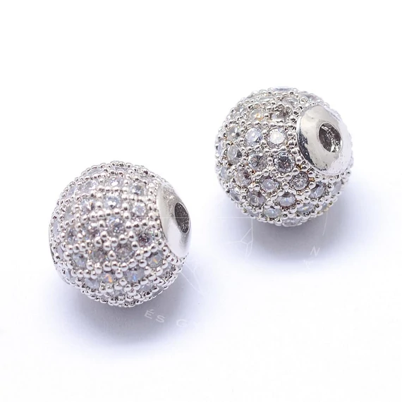 Cubic cirkónia gömb (ezüst alapon fehér) köztes dísz, 8 mm (1 db)