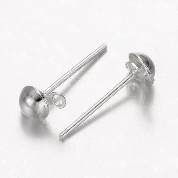 Félgömbös (ezüst szín) fülbevaló stift, 4 mm (50 db)