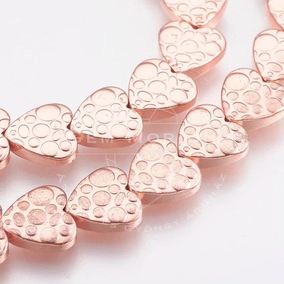 Hematit (rosegold) mintás szív köztes dísz, 10x10x3 mm (5 db)