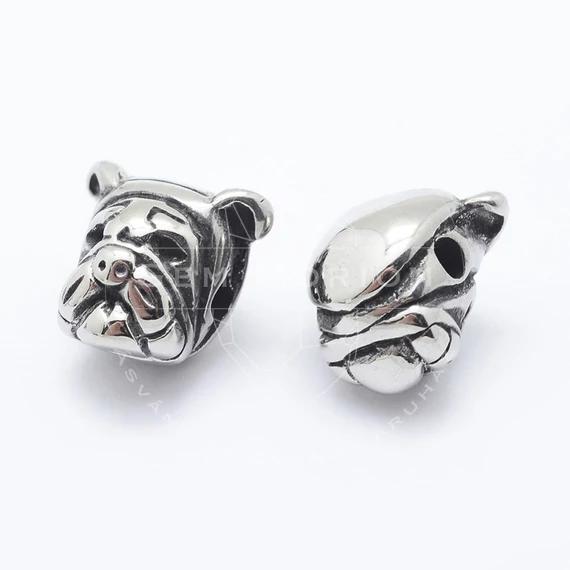 Nemesacél bulldog fej köztes dísz, 12 mm (1 db)