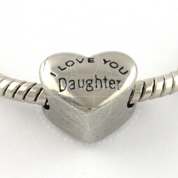 Nemesacél I love You Daughter feliratos szív köztes dísz (1 db)
