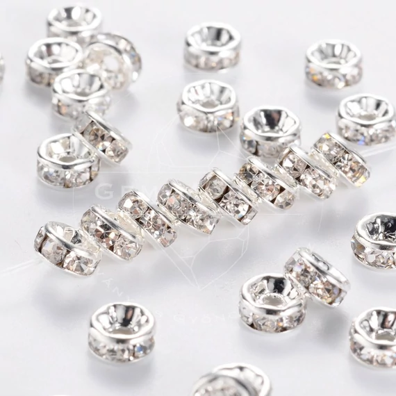 Fehér strasszos rondella, 4-8 mm, válaszható méret