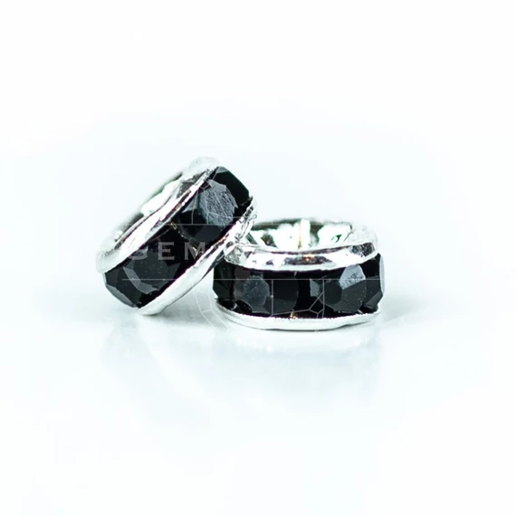Fekete strasszos rondella, 4 mm (10 db)