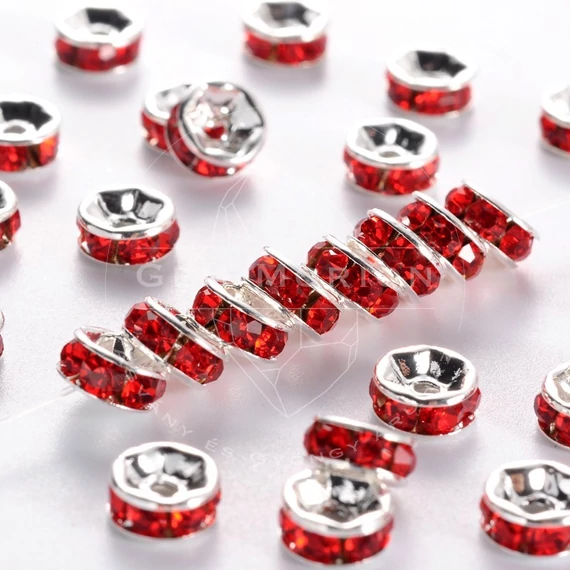 Piros strasszos rondella, 4 mm (10 db)