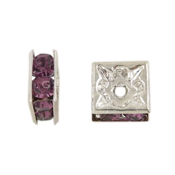Sötétlila strasszos négyzet, 6x6 mm (10 db)