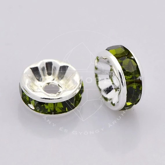 Zöld strasszos rondella, 6 mm (10 db)