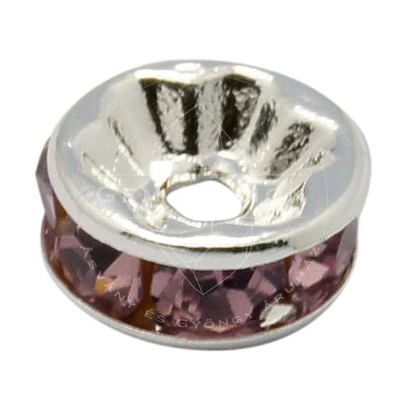 Lila strasszos rondella, 8 mm (10 db)