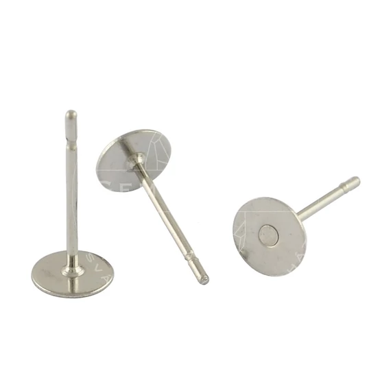 Nemesacél lapos fülbevaló stift, 6 mm (10 db)