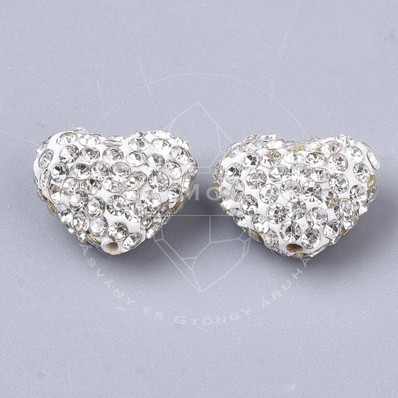 Strasszköves szív köztes dísz, 8x10 mm, 1 db