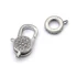 Karabíner, cseh micro pave, réz alap, ródium szín, 10x15 mm, 1 db
